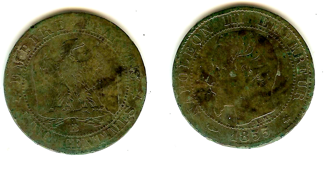 Cinq centimes Napoléon III, tête nue 1855 Strasbourg TB à TB+
